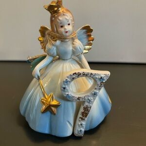 Vintage Josef Originals Angel Figurine with Gold Accents 9th Birthday